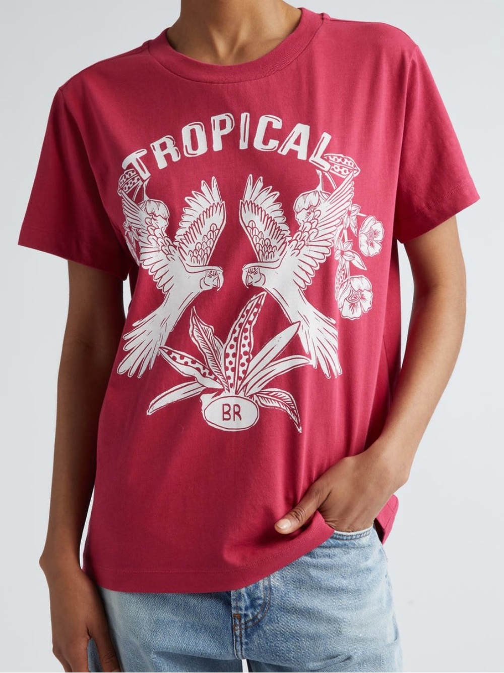 FARM Rio Tropical Parrots Cotton Graphic T-Shirt Size Medium NWT